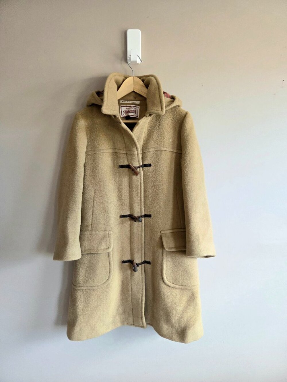 Classic Gloverall Duffle Camel Wool Coat England Toggle Closure Patch Pockets